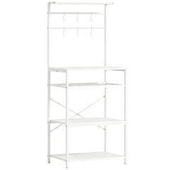 HOMCOM Freestanding Shelving Unit, Industrial Storage Shelf with 6 Hooks and Wine Rack for Living Room, Home Office, White