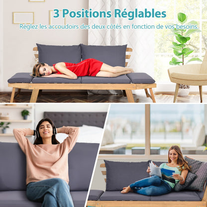 3 in 1 Convertible Cushioned Loveseat Lounger Couch with Pillows-Grey