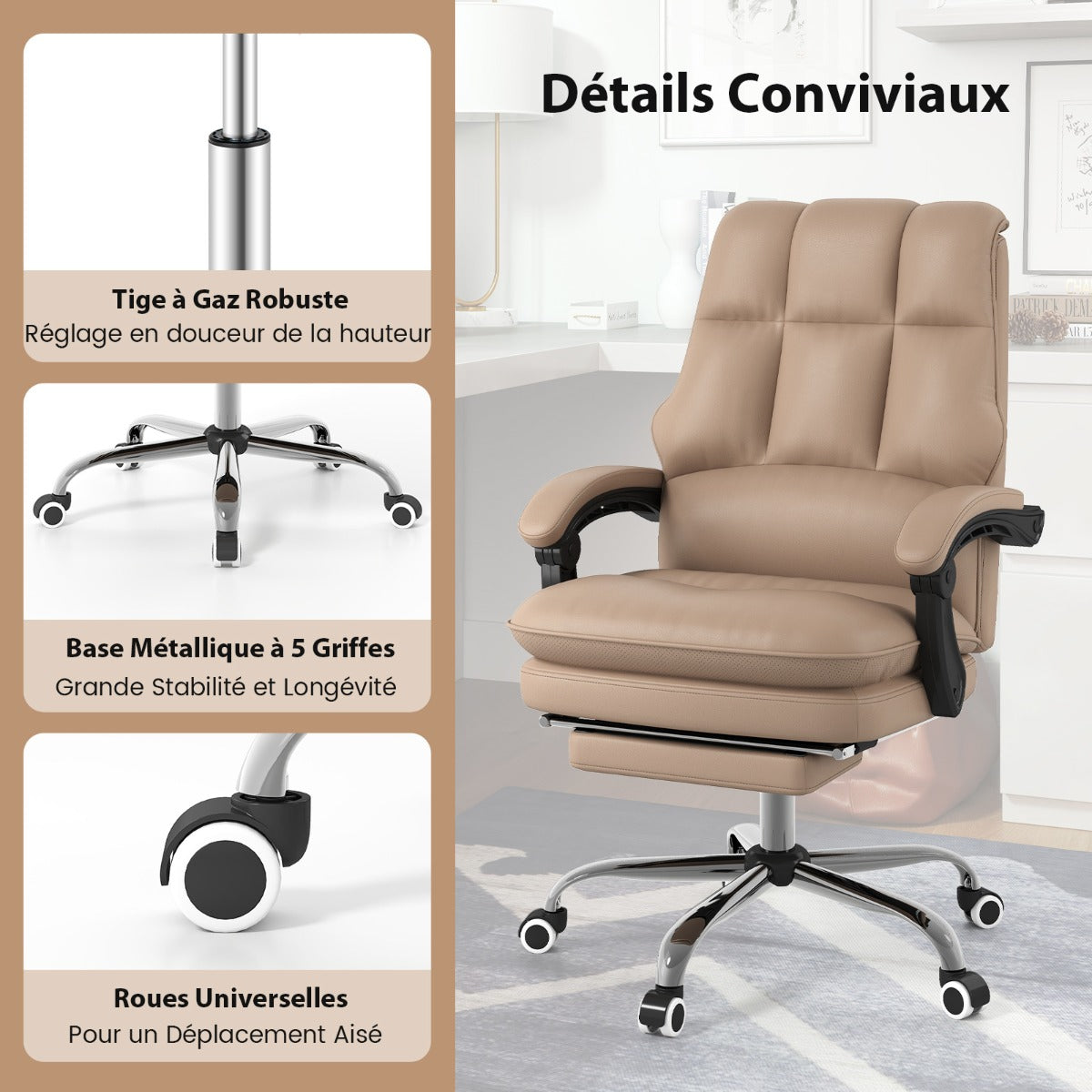 Ergonomic office chair with retractable footrest executive chair desk chair coffee