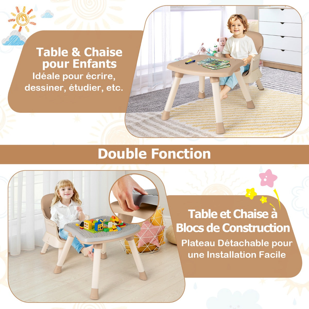 6 in 1 Baby High Chair Convertible Baby Feeding Chair Kids Stool with 5 Point Harness Tray and Brown