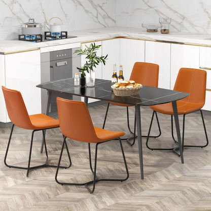 Dining Chair Set of 2 with Metal Legs and Vintage Stitching-Brown