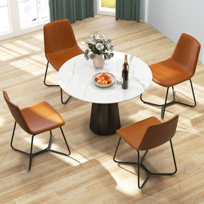 Dining Chair Set of 2 with Metal Legs and Vintage Stitching-Brown