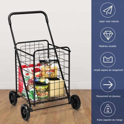 Shopping Cart Folding Shopping Cart Trolley with Wheels Black