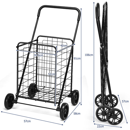 Shopping Cart Folding Shopping Cart Trolley with Wheels Black