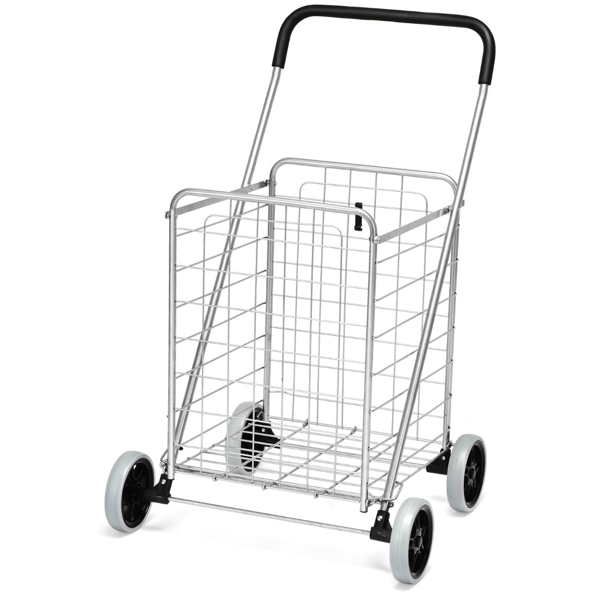 Shopping Cart Folding Shopping Cart Trolley with Wheels Silver