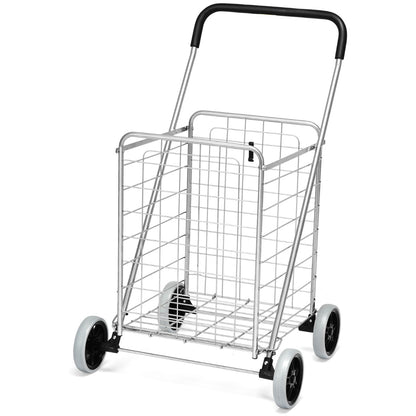 Shopping Cart Folding Shopping Cart Trolley with Wheels Silver