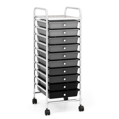10 Drawer Rolling Storage Cart Organizer with 4 Universal Casters-Gradient Gray
