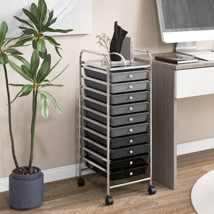 10 Drawer Rolling Storage Cart Organizer with 4 Universal Casters-Gradient Gray