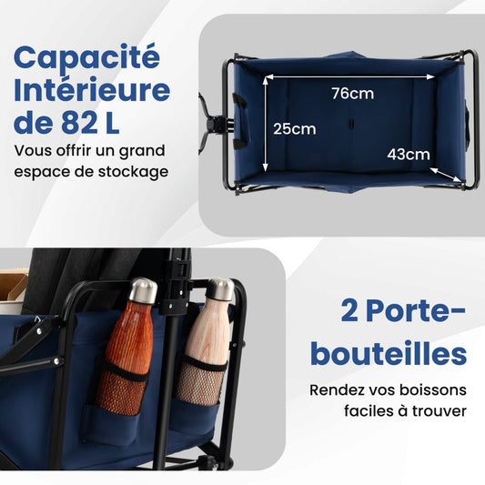 eavy Duty Camping Garden Cart with Adjustable Handle and Drink Holders-Navy