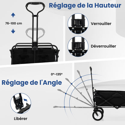 eavy Duty Camping Garden Cart with Adjustable Handle and Drink Holders-Black