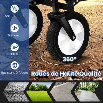 eavy Duty Camping Garden Cart with Adjustable Handle and Drink Holders-Black