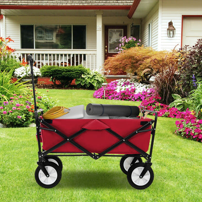 eavy Duty Camping Garden Cart with Adjustable Handle and Drink Holders-Red