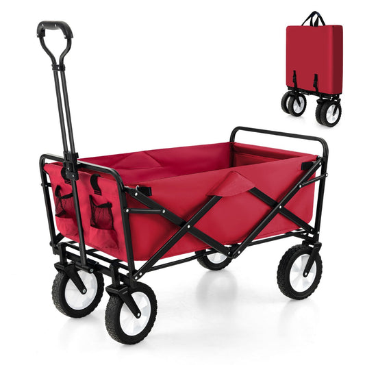 eavy Duty Camping Garden Cart with Adjustable Handle and Drink Holders-Red
