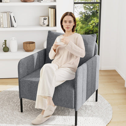 Chenille Single Seat Sofa with Cushion and Adjustable Foot Pads-Grey