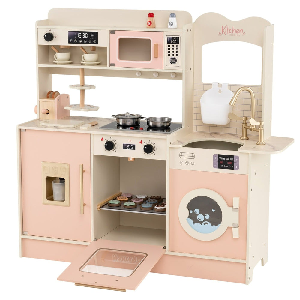 Children Pretend Toy Kitchen Playset with Stoves and Coffee Machine-Pink