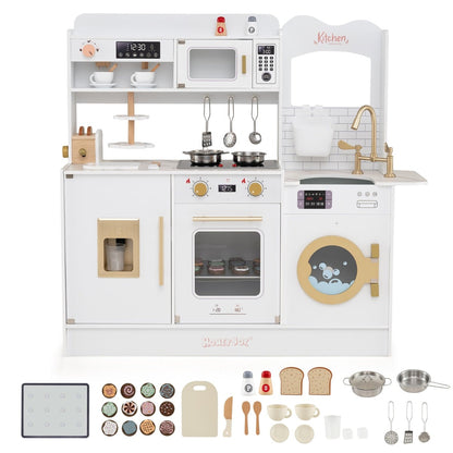 Children Pretend Toy Kitchen Playset with Stoves and Coffee Machine-White