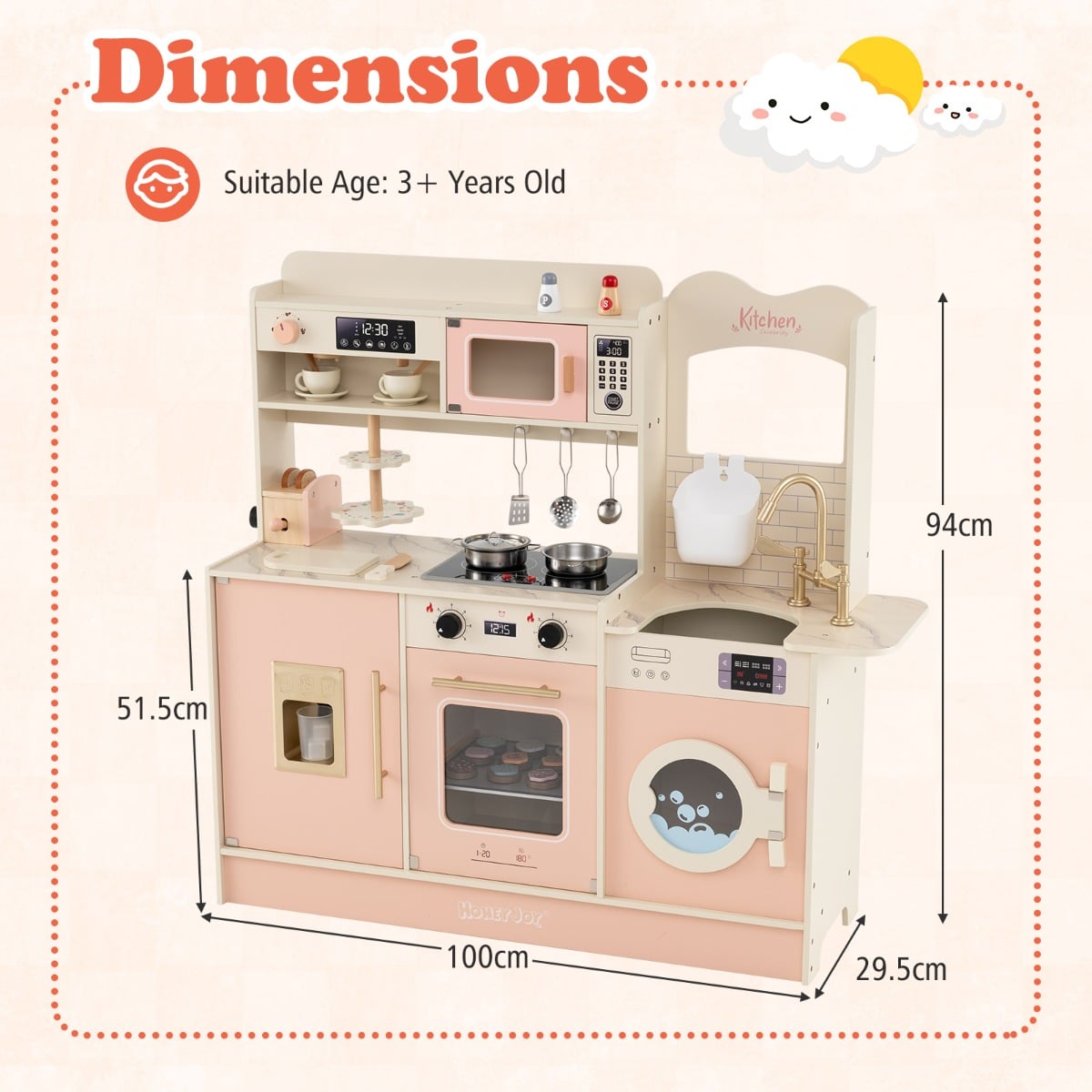 Children Pretend Toy Kitchen Playset with Stoves and Coffee Machine-Pink