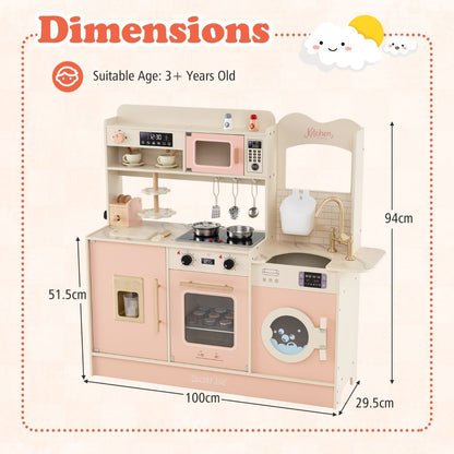 Children Pretend Toy Kitchen Playset with Stoves and Coffee Machine-Pink