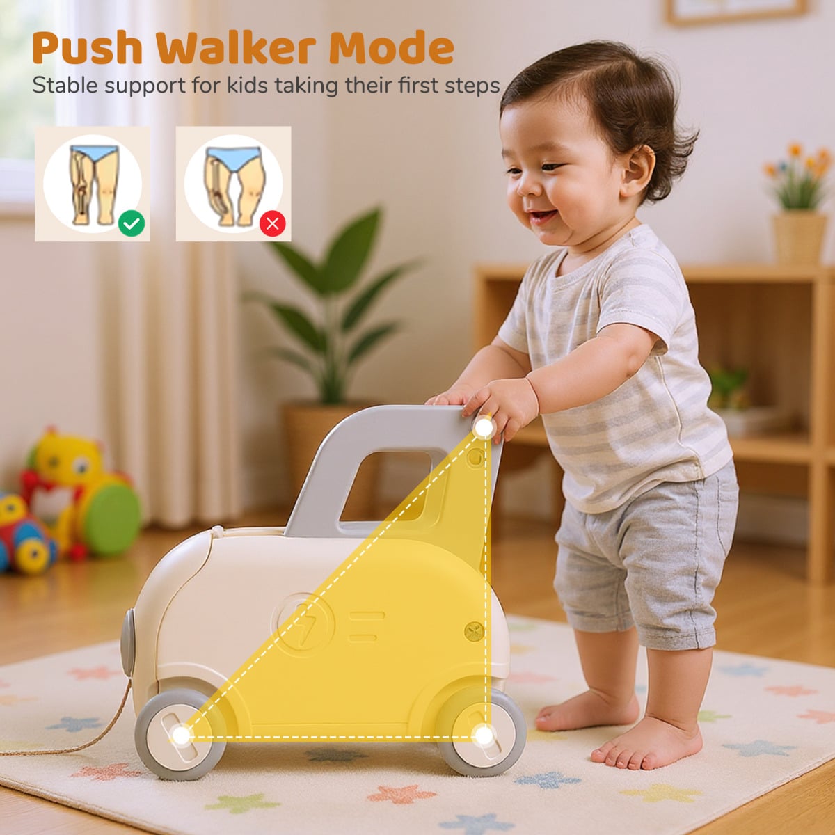 Children Push Walker Cart with Handle and Wheels-White