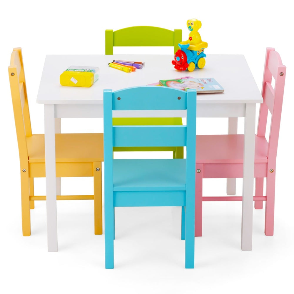 Children Wooden Table and 4 Chairs for Preschool Girls and Boys-Pastel