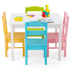 Children Wooden Table and 4 Chairs for Preschool Girls and Boys-Pastel