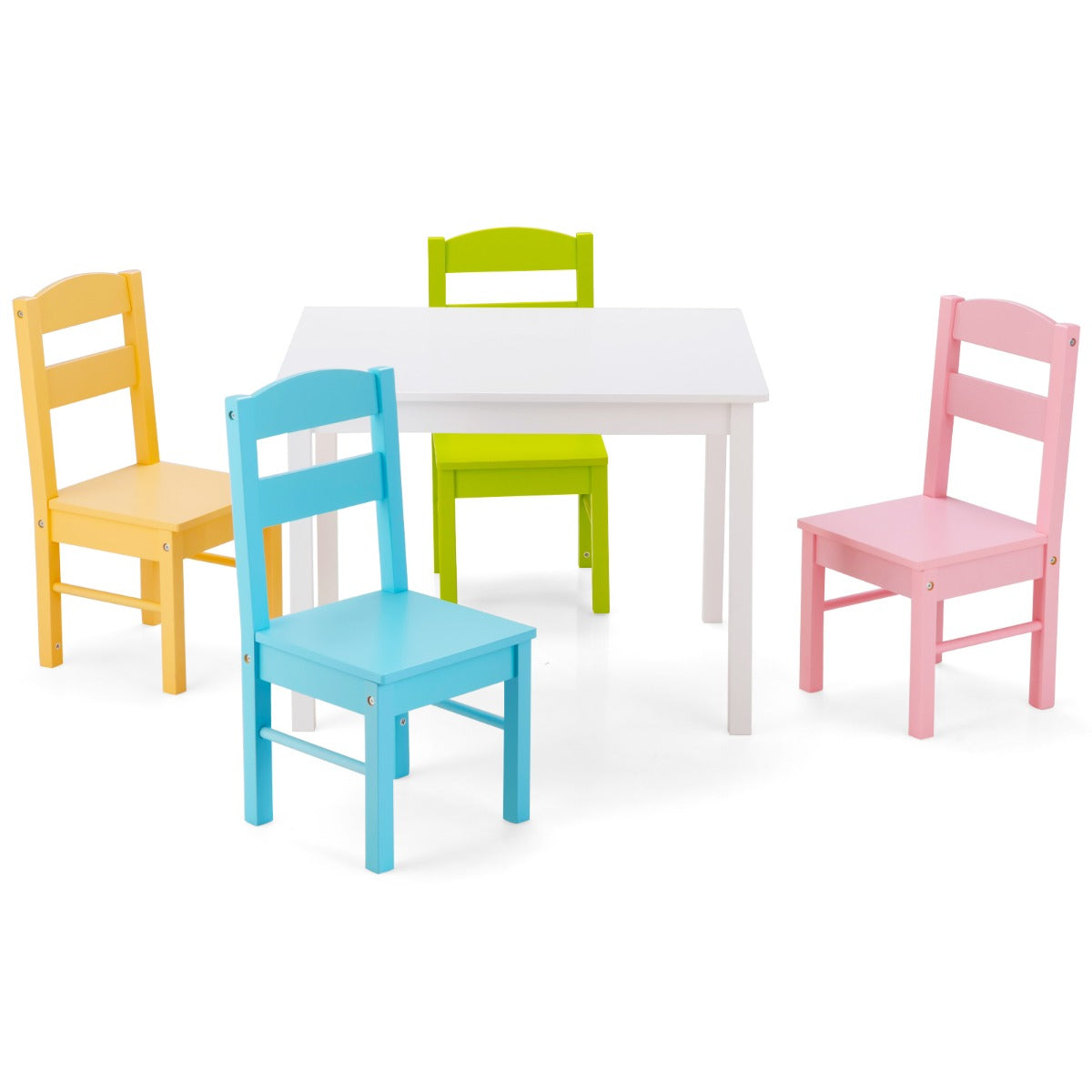 Children Wooden Table and 4 Chairs for Preschool Girls and Boys-Pastel