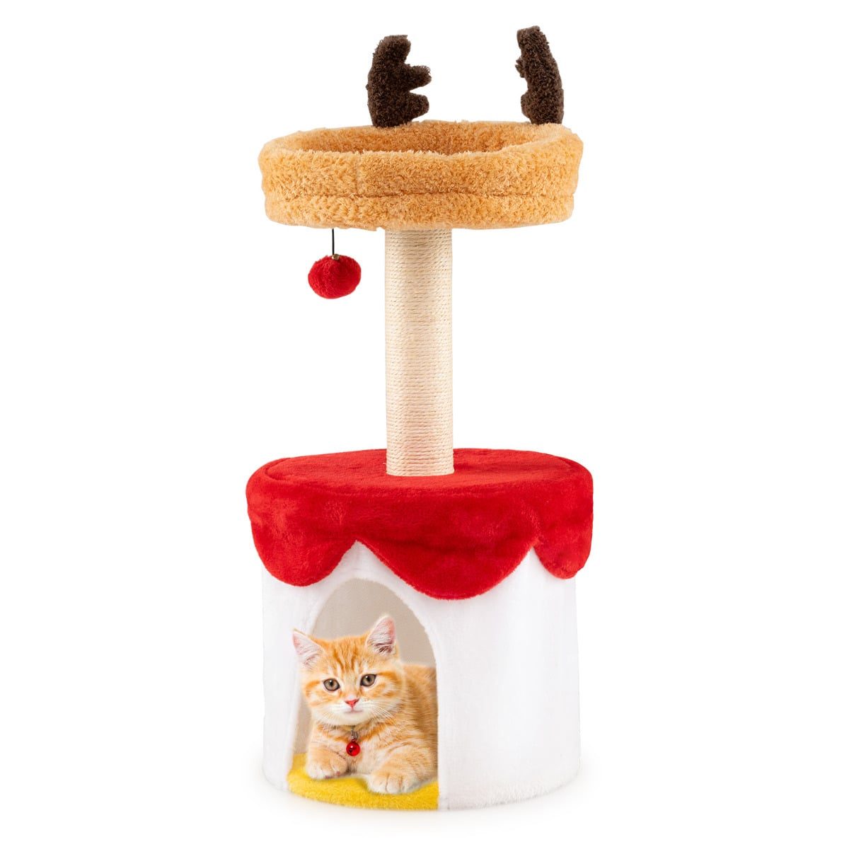 Christmas Cat Tree with Bed 80 CM Modern Kitten Tower with Sisal Scratching Post-Orange