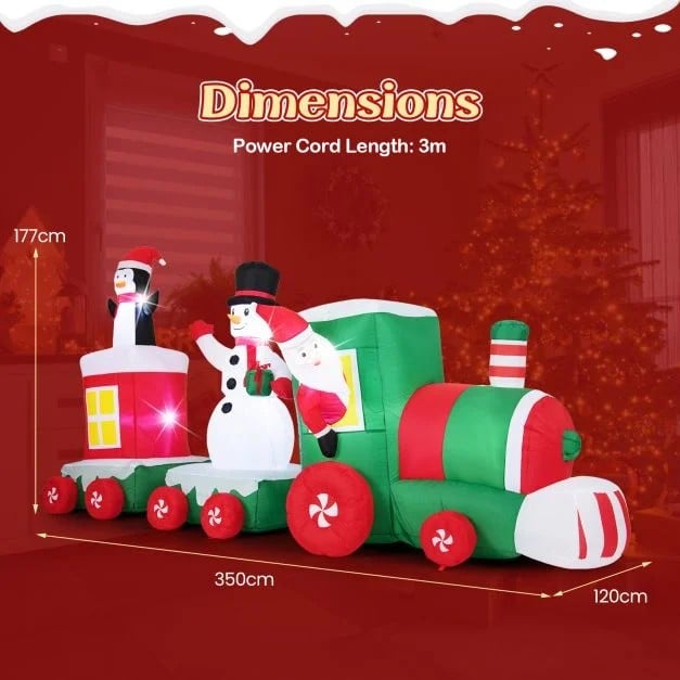 Christmas Inflatable Decoration Set – Santa Chased by Dog & Giant Christmas Train