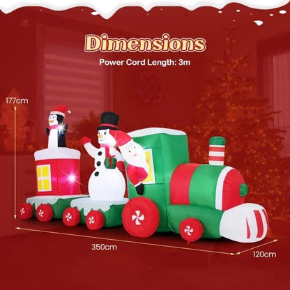 Christmas Inflatable Decoration Set – Santa Chased by Dog & Giant Christmas Train