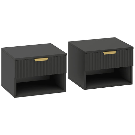 HOMCOM Floating Nightstands Set of 2, Modern Wall Mounted Bedside Tables, Black