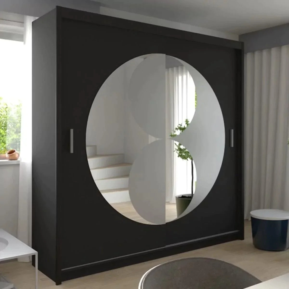 Circolo Sliding Door Wardrobe with Mirror - Black