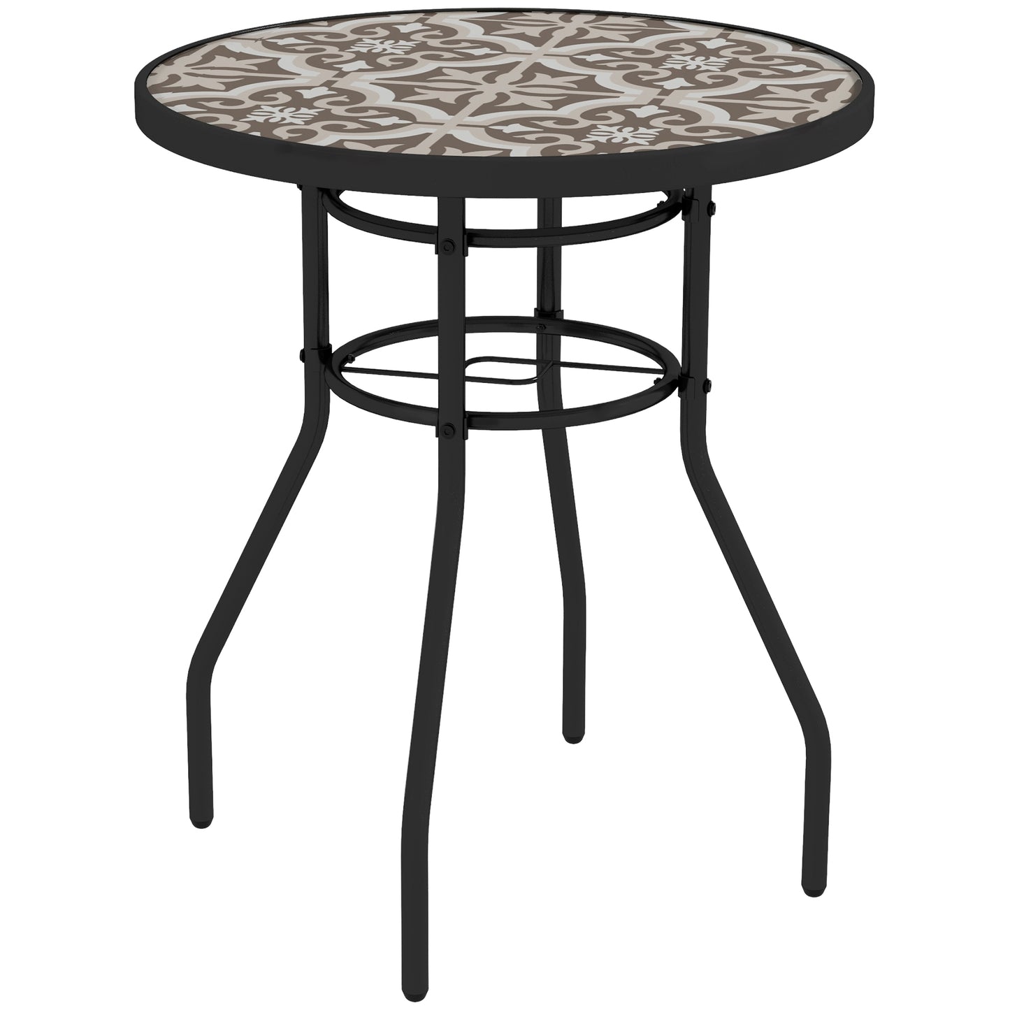 Outsunny Î¦60 Garden Table, with Glass Printed Tabletop - Brown