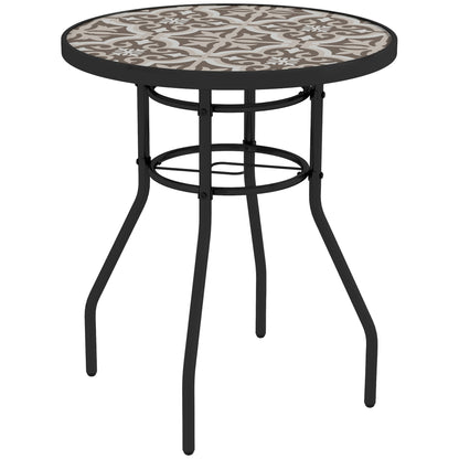 Outsunny Î¦60 Garden Table, with Glass Printed Tabletop - Brown