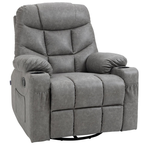 HOMCOM Thick Padded Faux Leather Recliner Armchair - Light Grey
