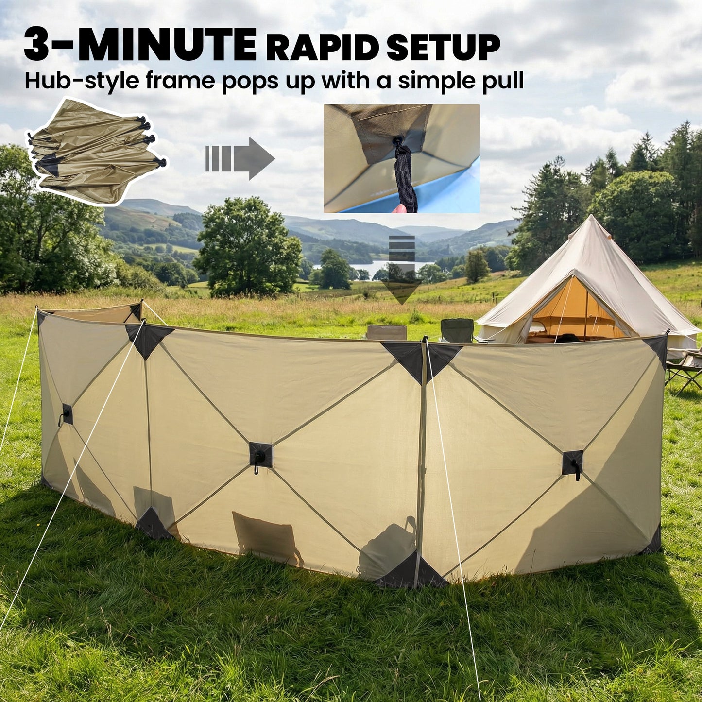 Outsunny Camping Windbreak Pop Up Windbreaker Blocker with Ropes Pegs for Beach Caravan Outdoor 480 x 120 cm