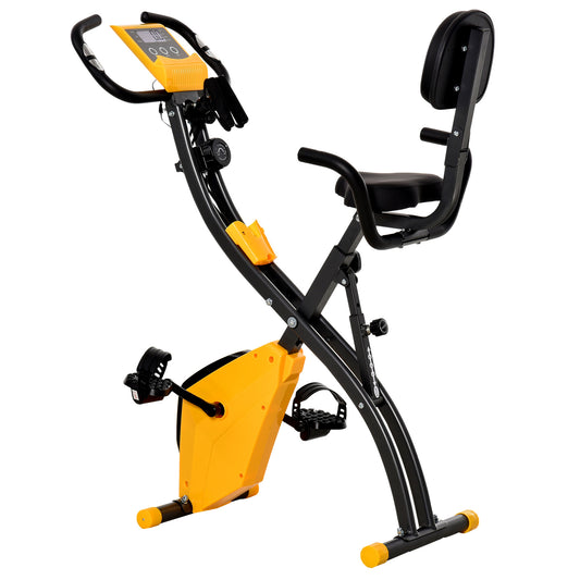 HOMCOM 2-in-1 Folding Exercise Bike with 8-Level Magnetic Resistance, Arm Resistance Band, Pulse Sensor, Yellow