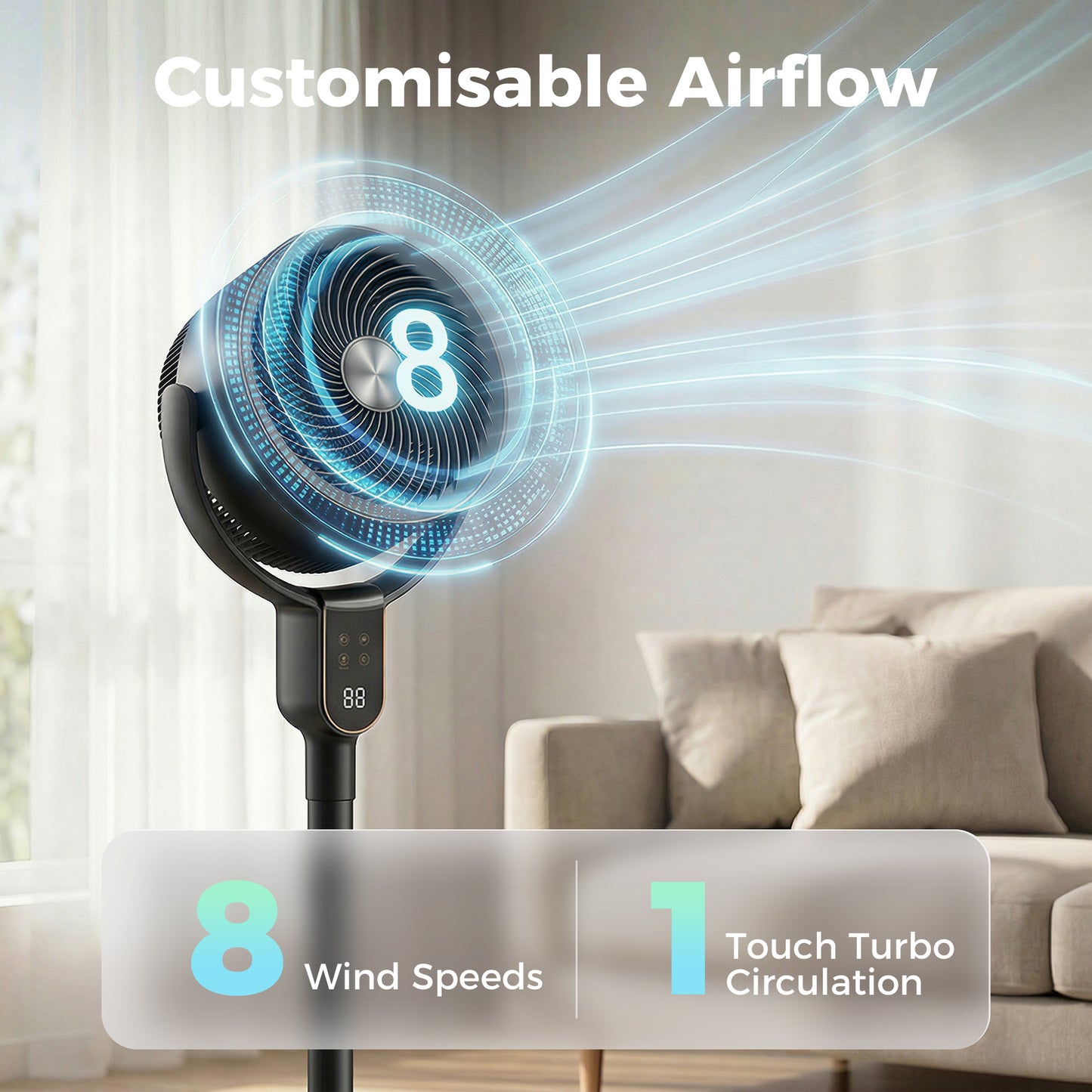 HOMCOM 20 dB Silent Standing Fan for Bedroom, 42" Pedestal Fan with Remote, 90° Oscillating, 8 Speeds, Remote Control, Black