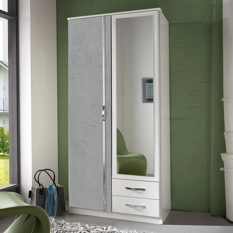 DAYTON 2 Door Wardrobe White and Grey 90cm