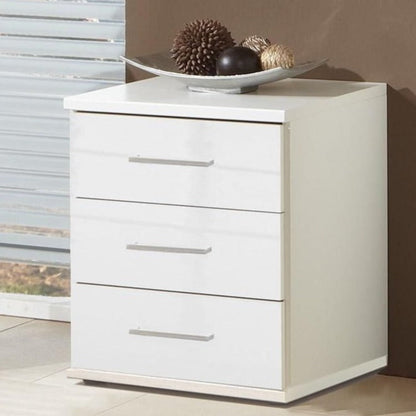 Bedside Table CALLISTO 3 Drawer Nightstand - White 55cm
