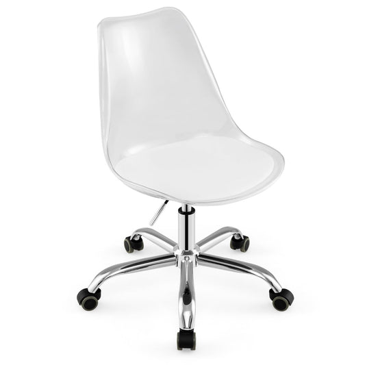 Clear Desk Chair Armless Rolling Acrylic Office Chair with Swivel Seat and PU Leather Cushion-Clear