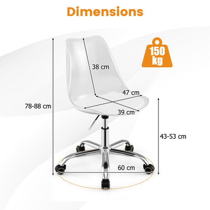 Clear Desk Chair Armless Rolling Acrylic Office Chair with Swivel Seat and PU Leather Cushion-Clear
