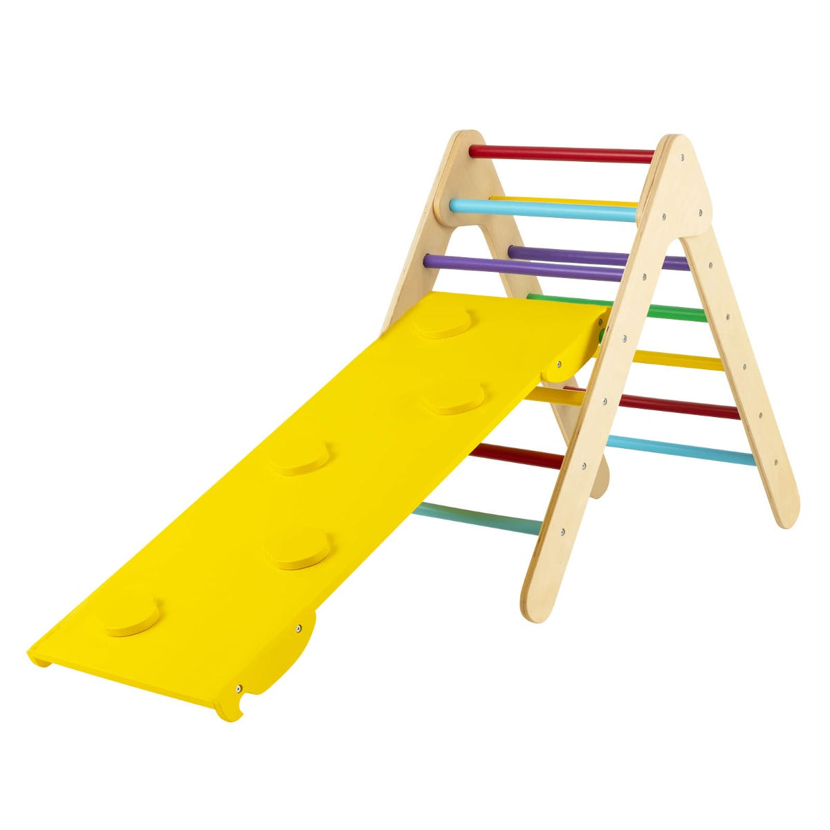 3-in-1 Kid Wooden Climbing Triangle Set Sliding with Reversible Ramp