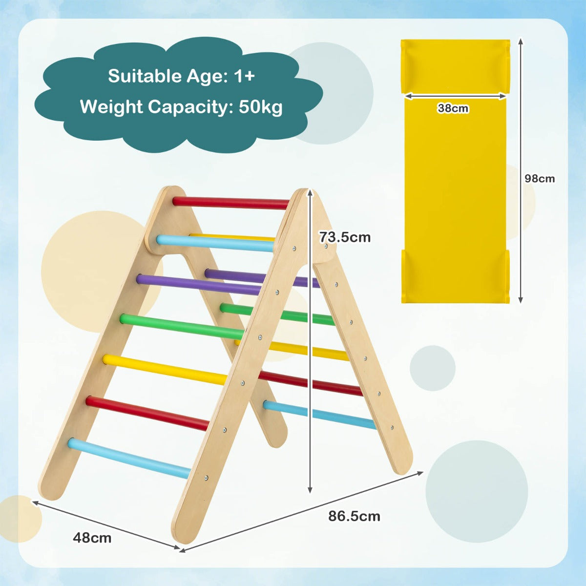 3-in-1 Kid Wooden Climbing Triangle Set Sliding with Reversible Ramp