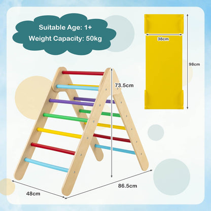 3-in-1 Kid Wooden Climbing Triangle Set Sliding with Reversible Ramp