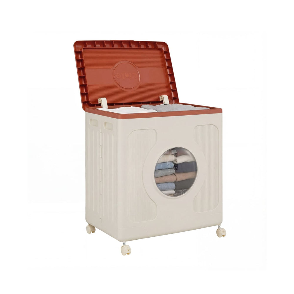 Clothes Storage Box with Lid and Wheels for Bedding Organization-Rustic Brown