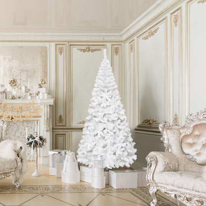 5/6/7/8 Feet White Artificial Christmas Tree with Metal Stand-7 ft
