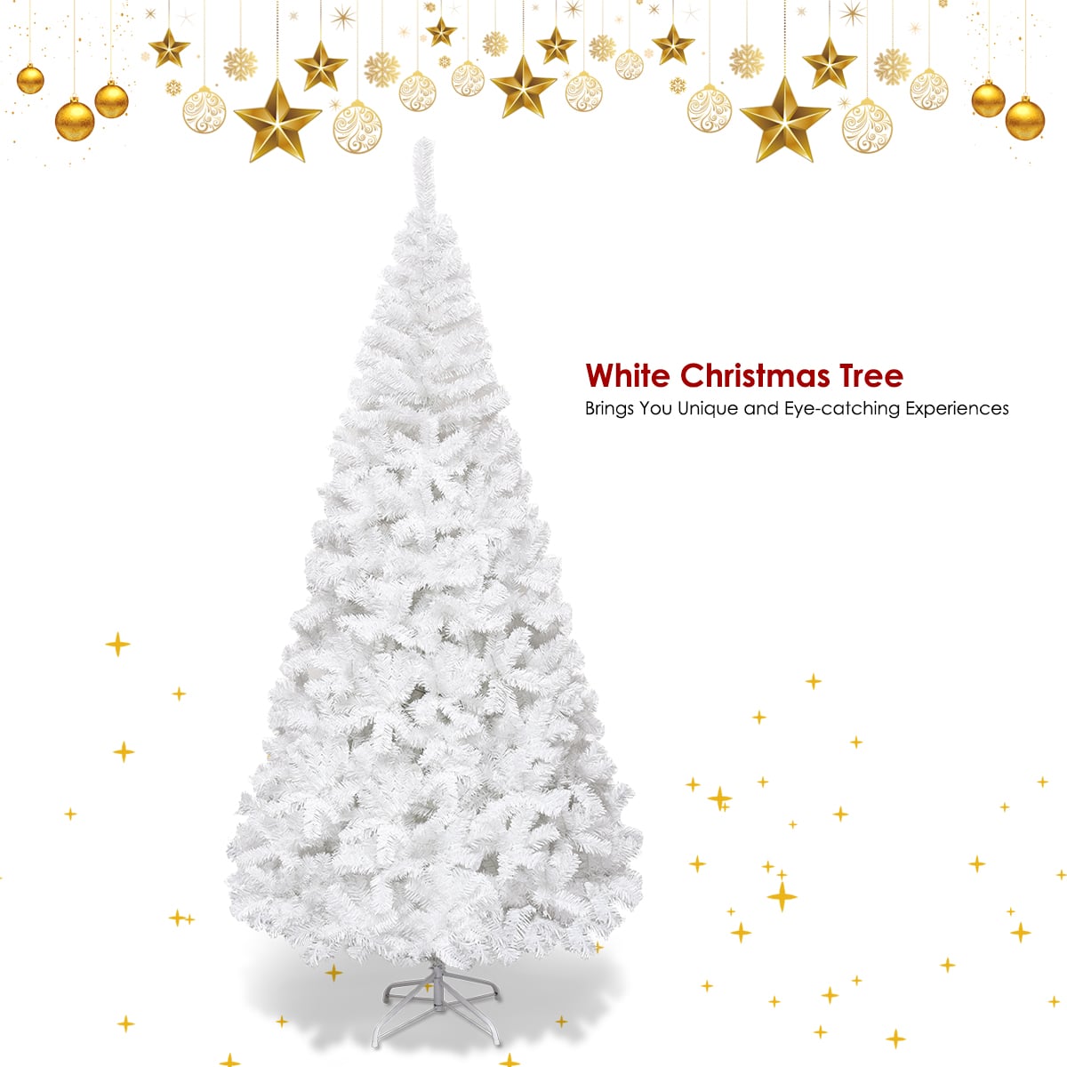 5/6/7/8 Feet White Artificial Christmas Tree with Metal Stand-7 ft