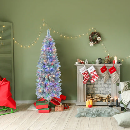 150/180 cm Slim Pencil Christmas Tree with 343/475 Branch Tips and 190/250 Colorful LED Lights-150 cm