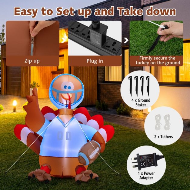 5 Feet Inflatable Thanksgiving Turkey Rugby Player with LED Lights