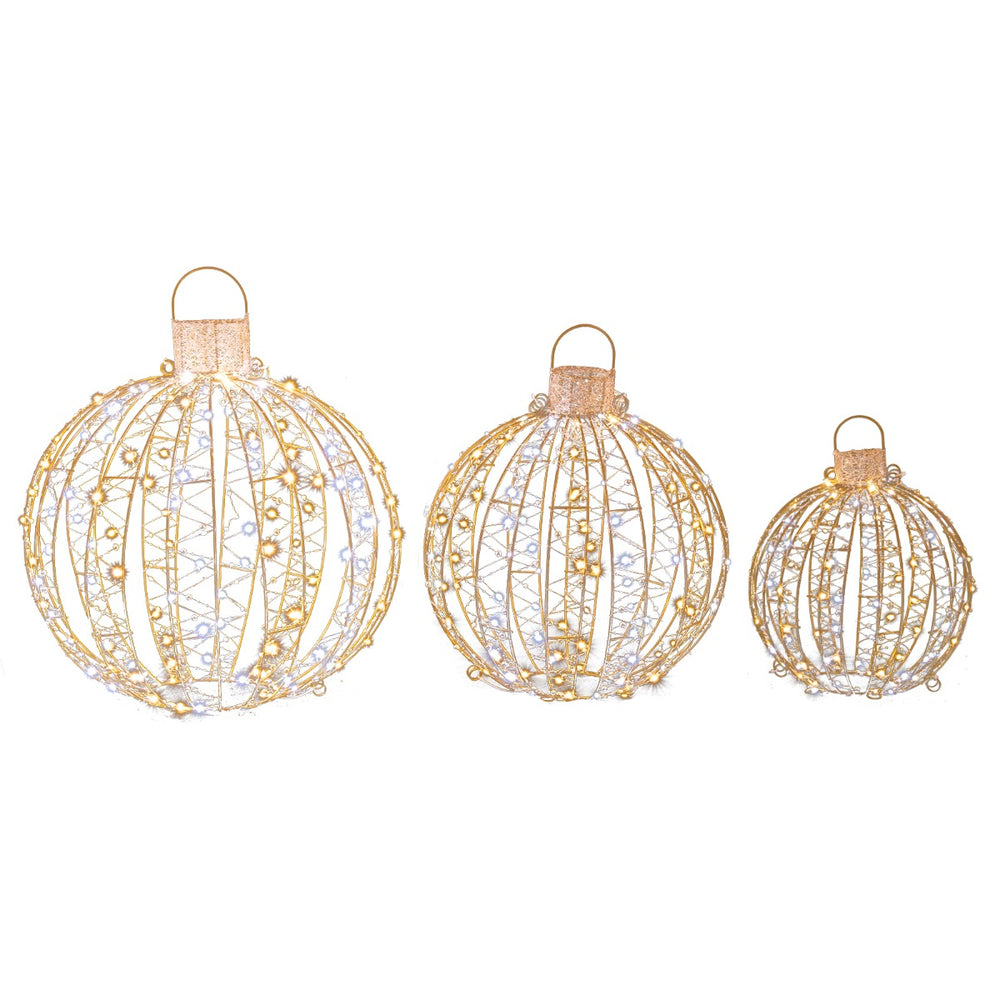 3 Pieces Christmas LED Ball Lights with 30 Cable Ties for Tree Lawn Garden-Golden